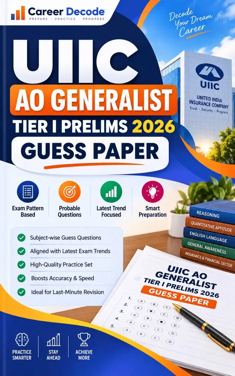 Cover of UIIC AO Generalist Tier I Prelims 2026 Guess Paper